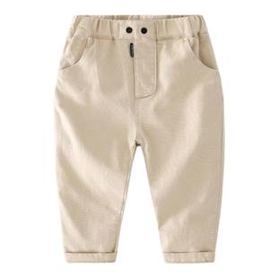童装纯棉休闲裤 2026春秋新款男孩儿童纯色老爹裤 宝宝柔软长裤子