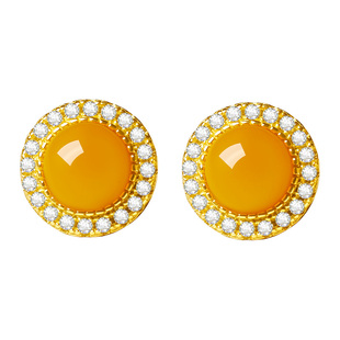 宫里上新蜜蜡耳钉女纯银琥珀耳饰耳环新中式秋冬高级感生日礼物