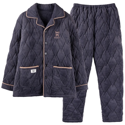 浪莎珊瑚绒夹棉睡衣男保暖冬套装