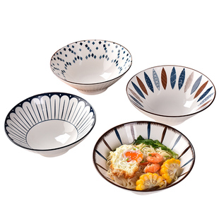 高颜值釉下彩2026新款日式斗笠碗陶瓷8英寸面碗家用拉面碗汤面碗