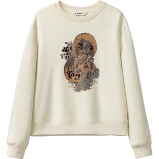 【播奥莱】播商场同款简约圆领卫衣女秋冬印花宽松上衣BDR4VD3985