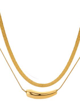 不锈钢双层叠戴项链女2024新款轻奢小众高级感装饰颈链饰配饰品