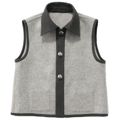 MARCHEN简约镶边⽑呢马甲