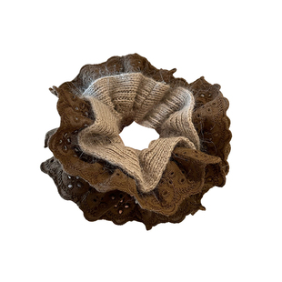 秋冬慵懒风咖色头绳蕾丝毛线大肠发圈显发量多高级感丸子头发绳女