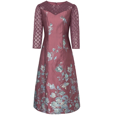 马天奴格纹网纱礼服紫色提花