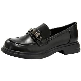 大东乐福鞋女鞋2025秋季新款甜美风水钻蝴蝶棕色配制服小皮鞋3167