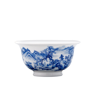 诚德轩陶瓷茶杯手绘青花中式茶具景德镇滨水觅诗压手杯主人杯高端