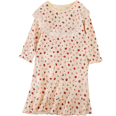 蔚未来女童睡裙纯棉蕾丝花边睡衣