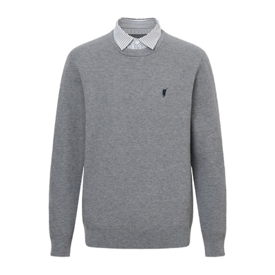 【含绵羊毛】POLOWALK长袖针织衫男2025秋季新品假两件衬衫领上衣
