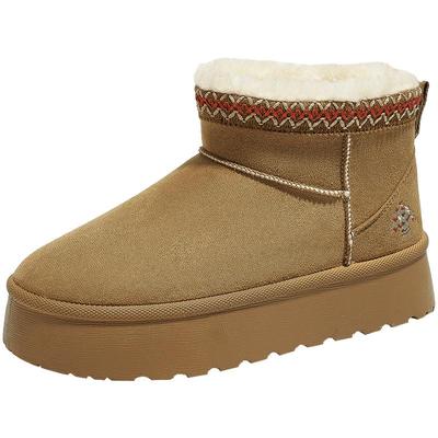 人本官方店2025年冬季新款加绒复古鞋保暖雪地靴女靴短靴棉鞋短筒