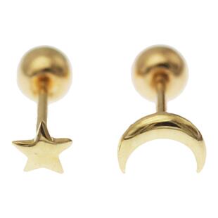 白小C黄金10k14K金耳环 迷你小巧星星月亮拧螺丝耳骨耳钉 超百搭