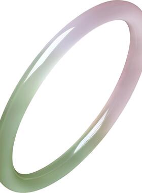 T周六福春彩浅粉绿玉髓手镯圆条叮当镯新中式国风新年礼物送妈妈