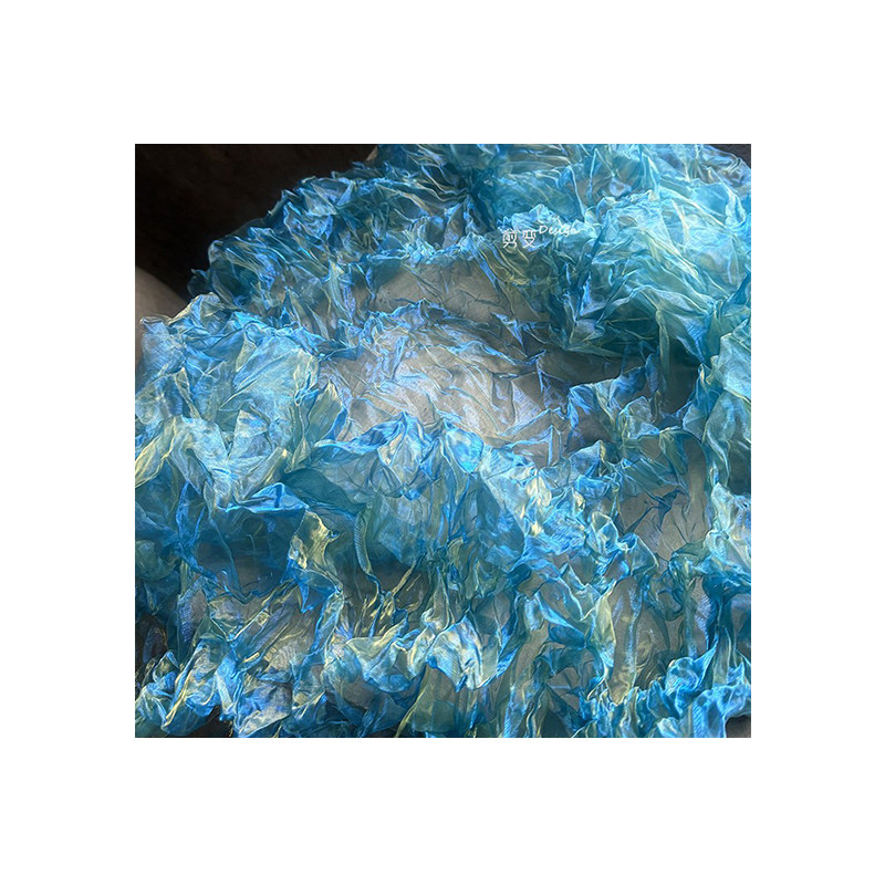 水晶褶皱欧根纱立体肌理水光渐变网纱布料背景裙子服装设计师面料