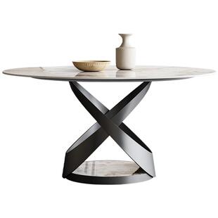 意式轻奢岩板餐桌亮光潘多拉高端设计师内嵌带电磁炉电动转盘餐桌