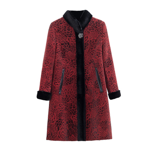 妈妈冬装皮毛一体大衣2025新款中长款中老年女装时尚貂绒皮草外套