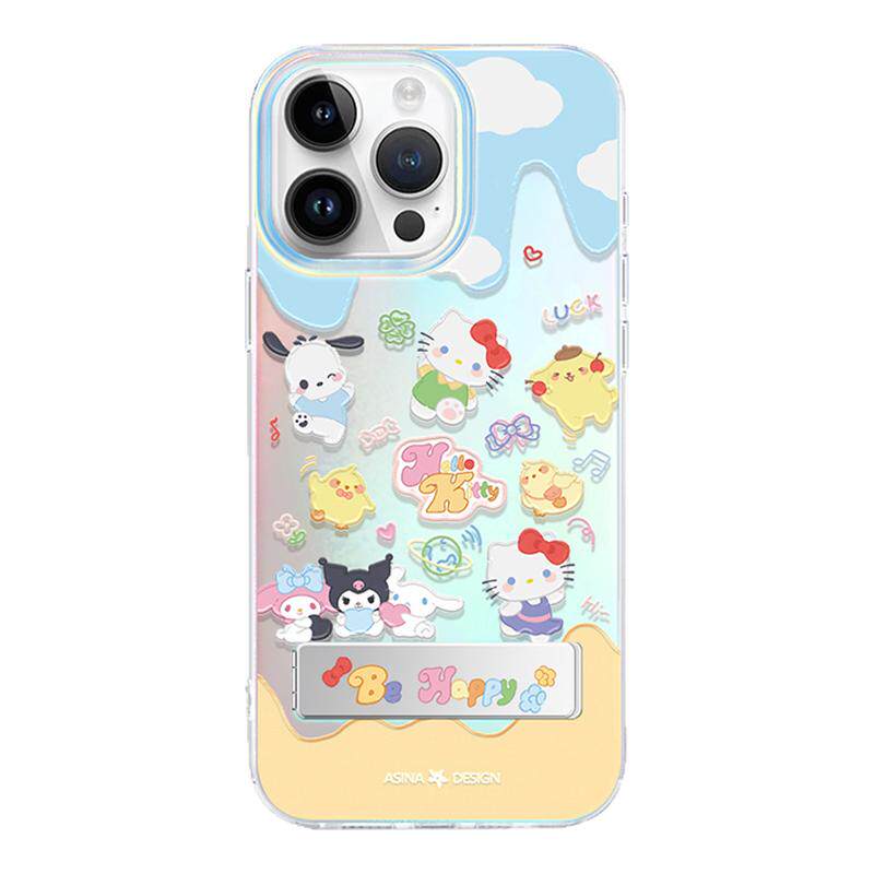 开心粉猫咪适用苹果17Promax手机壳隐藏式一体支架iPhone16Pro保护套折叠全包13可爱好看的ip15新款高级感女
