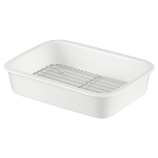 家用陶瓷烤盘微波炉烤箱用沥油架蒸箱专用蒸盘高颜值长方形备菜盘