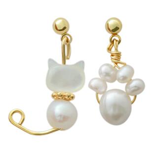 甜美猫咪耳钉可爱珍珠猫爪耳环2026年新款爆款无耳洞蚊香盘耳夹女