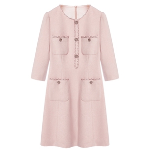 莱茵福莱尔法式气质小香风羊毛连衣裙秋季收腰设计感裙子女