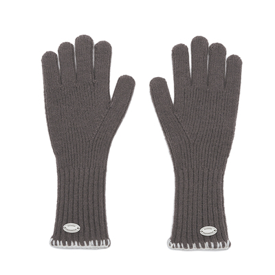 拼色边缘线新款针织长手套