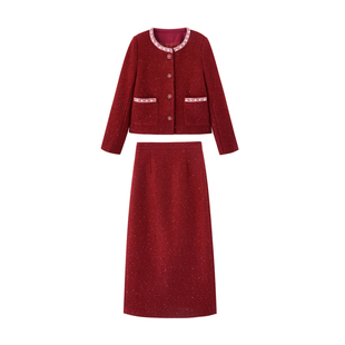 2025冬装新款新娘回门服敬酒服钉钻两件套气质小香风修身套装长裙