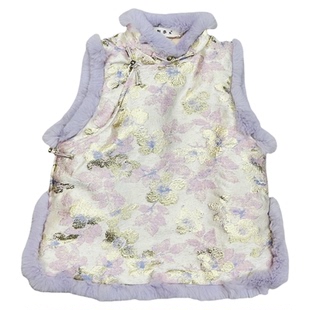 真兔毛儿童旗袍女宝宝冬季中国风女童冬款夹棉小女孩马甲新中式