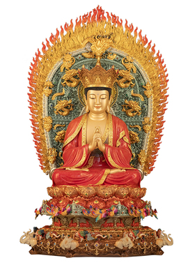 全铜彩绘毗卢遮那佛像供奉摆件