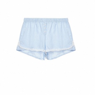 BM短裤女2026新款夏季纯棉蕾丝边蓝色条纹裤子休闲百搭显瘦显腿长