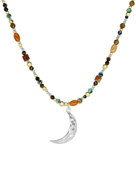 LAZY CIRCLES细巧编绳小银月项链女彩石串珠锁骨链