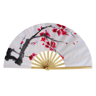 水墨风太极扇竹骨白色梅花扇功夫扇响扇大正健身旗袍走秀舞蹈扇子