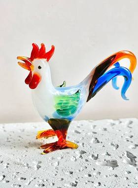淄博纯手工三尾大公鸡摆件玻璃书房摆件装饰品动物礼品办公桌