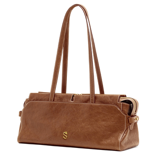 fiedlesissi/菲德茜茜 竹节法棍包头层植鞣牛皮大容量单肩腋下包