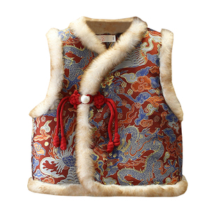 男童冬季加绒加厚中国风马甲2025新款儿童宝宝喜庆新年拜年服背心
