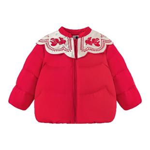 迷你巴拉巴拉女童羽绒服2025冬装新款儿童新中式拜年服红色外套潮
