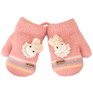 男女宝宝小手套1-3岁2婴幼儿童冬季加厚加绒连指挂脖保暖防寒防冻