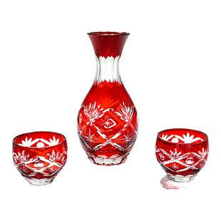 日式清酒壶清酒杯江户切子工艺玻璃烈酒杯分酒器手工雕刻家用装饰