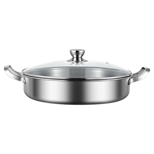 双耳平底锅316不锈钢煎锅大号不粘锅烤肉盘海鲜烙饼生煎包专用锅