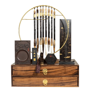 湖颖 马到成功 文房四宝毛笔套装高端专用笔挂笔墨纸砚墨块砚台收藏毛笔高档徽墨条毛笔架精品礼盒端砚送礼