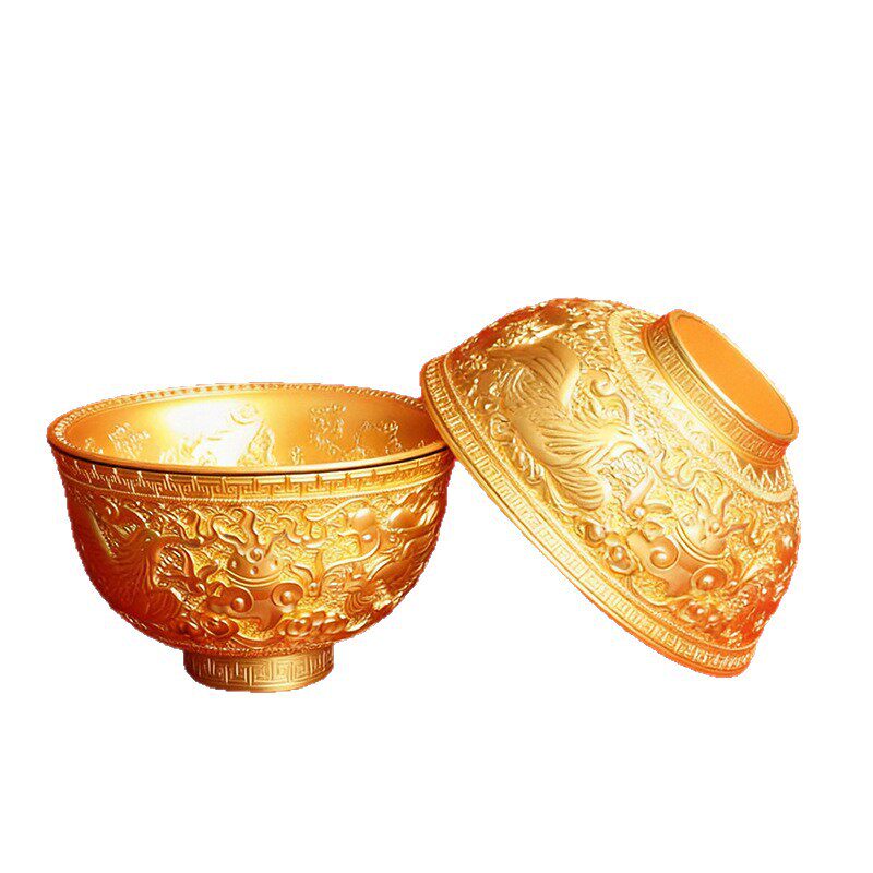普陀山沙金龙凤碗聚宝盆摆件聚财招财进宝可旋转碗金饭碗满月礼物
