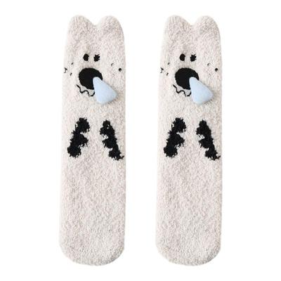 可爱鼻涕虫珊瑚绒中筒袜保暖女