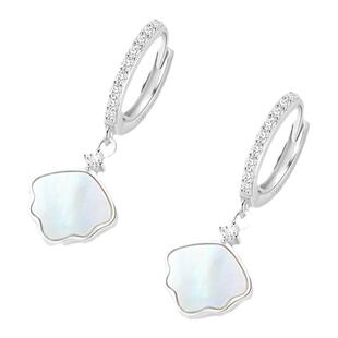 999纯银耳圈白贝母流苏耳环女2025新款爆款养耳洞银耳钉耳饰