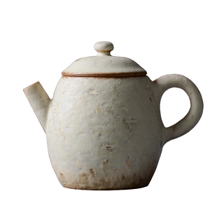日式开片粉引茶壶手工土陶茶壶可养裂纹粗陶小白壶复古拙朴泡茶壶
