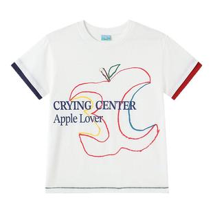 CryingCenter 微透雪花纹理竹节棉轻薄合身正肩线条3C苹果印花Tee