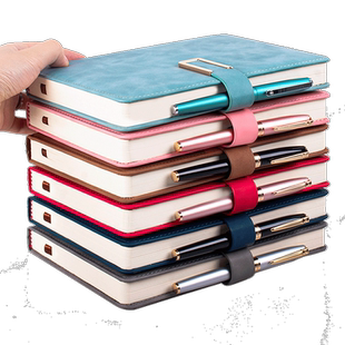 磁扣笔记本a5本子可定制加厚记事本商务黑色皮面工作会议记录本办公简约大学生日记本文具用品文艺可印logo