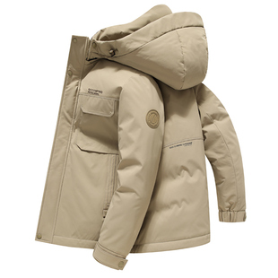 罗蒙冬季羽绒服男短款连帽工装2025新款户外石墨烯蓄热保暖外套男