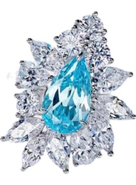 莫桑石海蓝宝石水滴奢华戒指