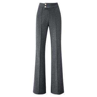 羊毛微喇裤女秋冬人字纹毛呢裤垂感中线直筒喇叭裤女高腰显瘦长裤