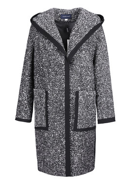 靓诺黑白交织连帽大衣时尚