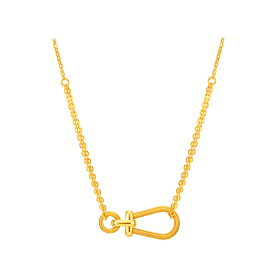 明牌珠宝时光印记5G黄金项链 足金马蹄印小众金丝锁骨链AFB0423