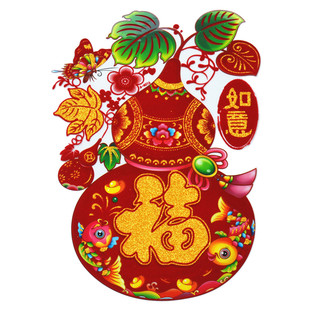 马年新款窗花葫芦贴福字贴迎立春民俗窗贴彩色门贴窗户贴福禄一对